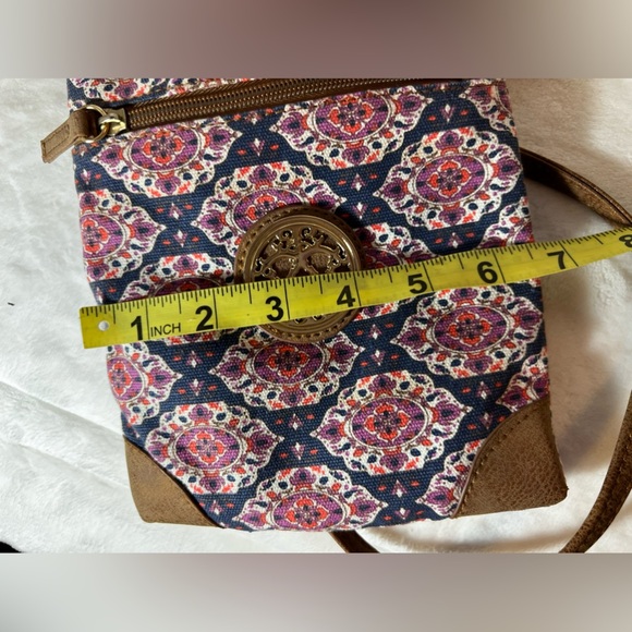 bag Crossbody Bag Womens Small Brown Blue Leather Bohemian 8x8 Purse Handbag - Picture 7 of 16